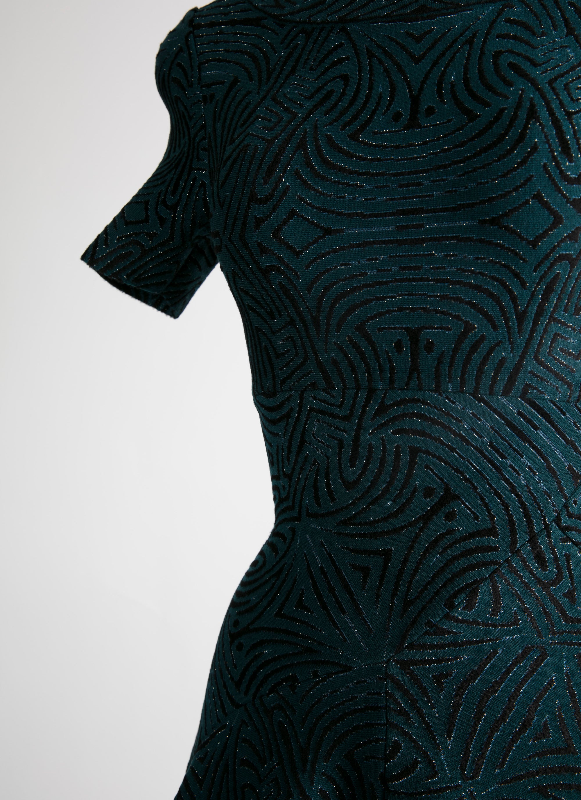 Short-sleeved flared maxi dress - Green & Black