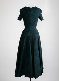Short-sleeved flared maxi dress - Green & Black