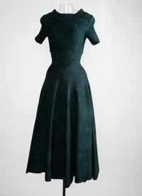 Short-sleeved flared maxi dress - Green & Black
