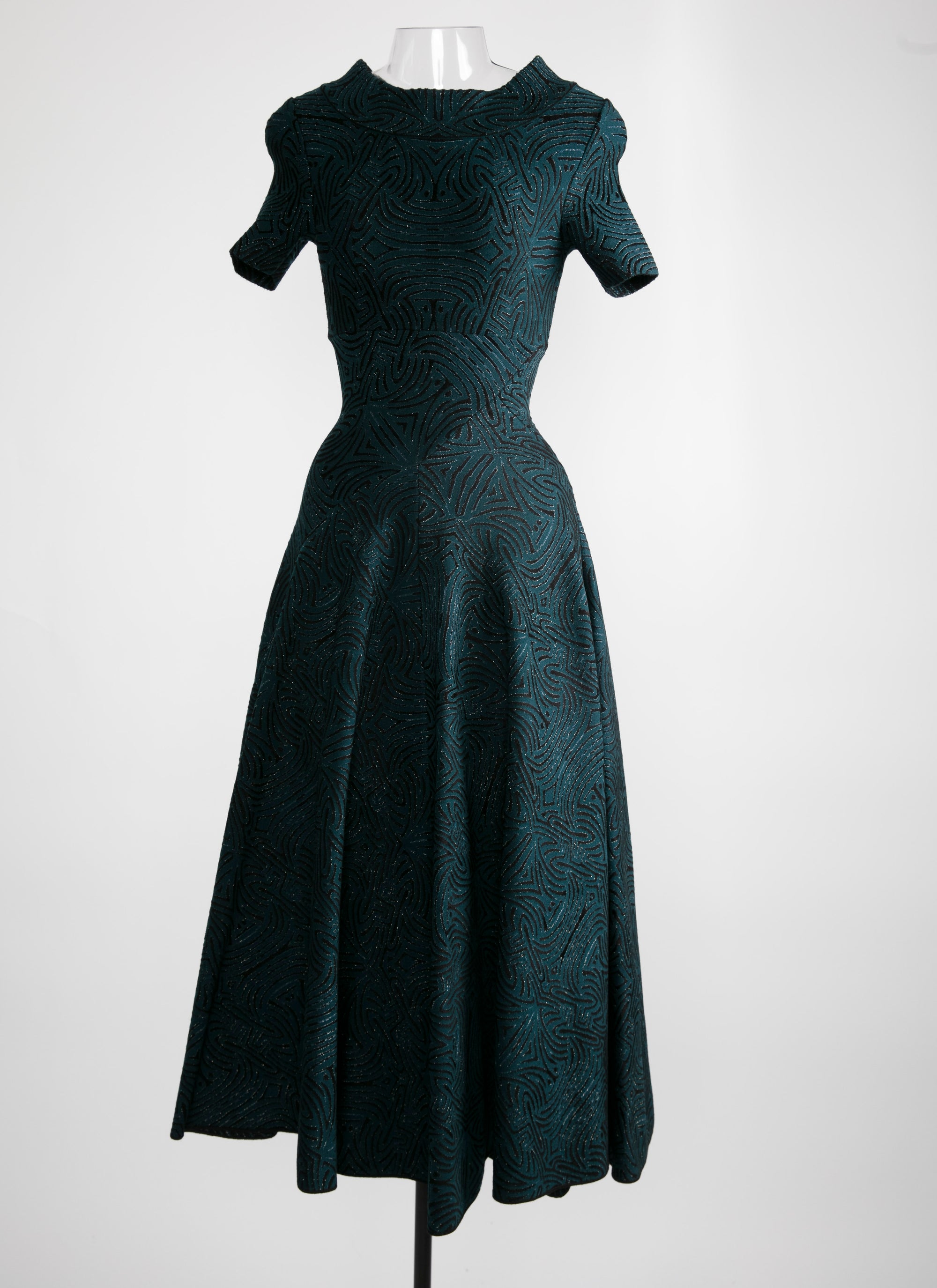 Short-sleeved flared maxi dress - Green & Black
