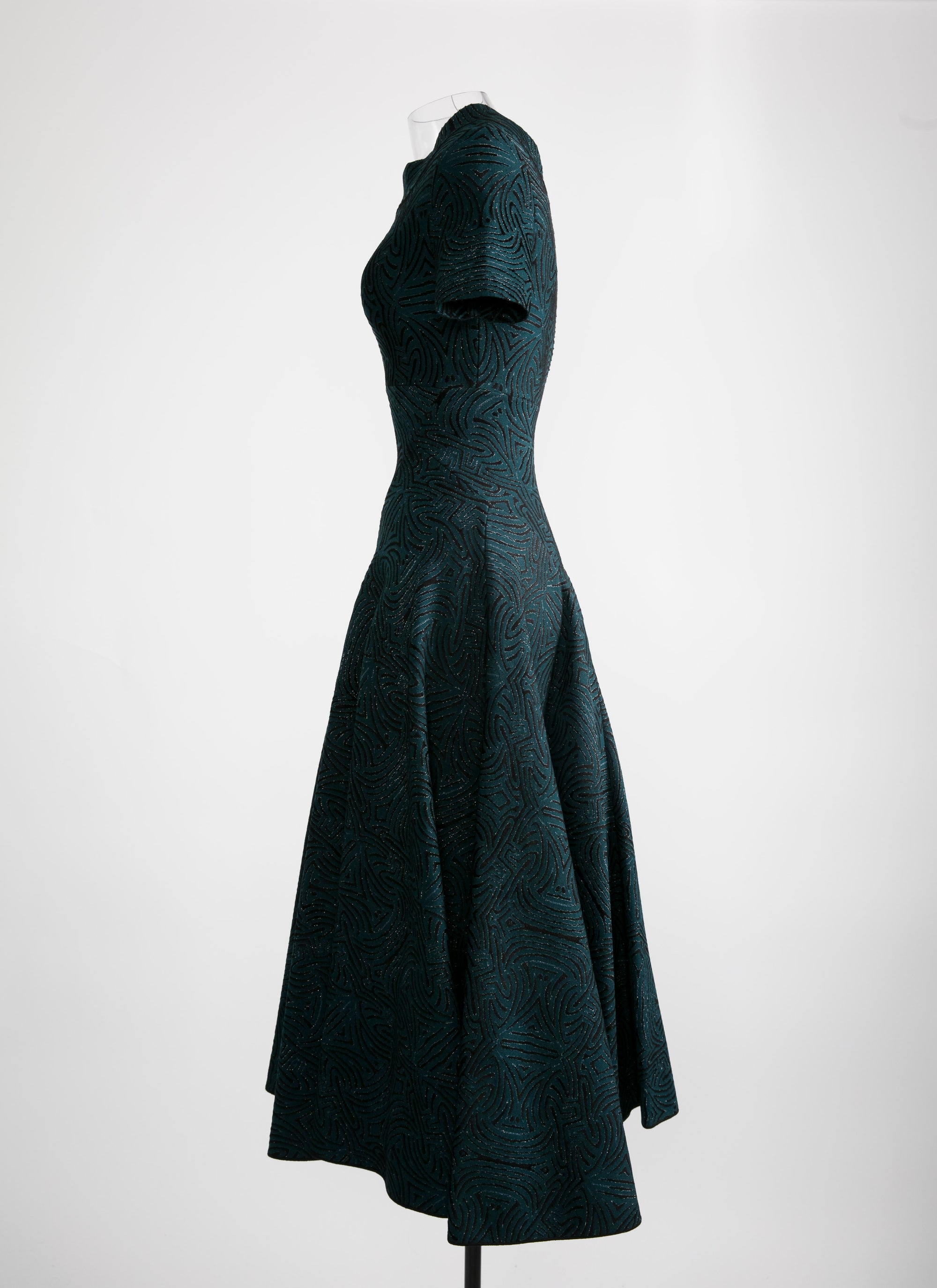 Short-sleeved flared maxi dress - Green & Black