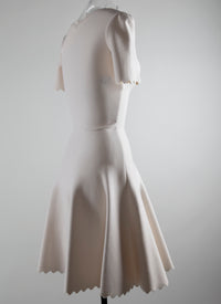 Short wool v-neck flared dress with short sleeves - White iridescent