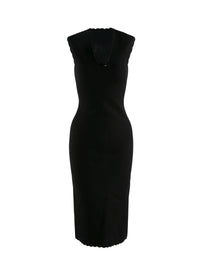 Robe midi moulante sans manches en laine - Noir