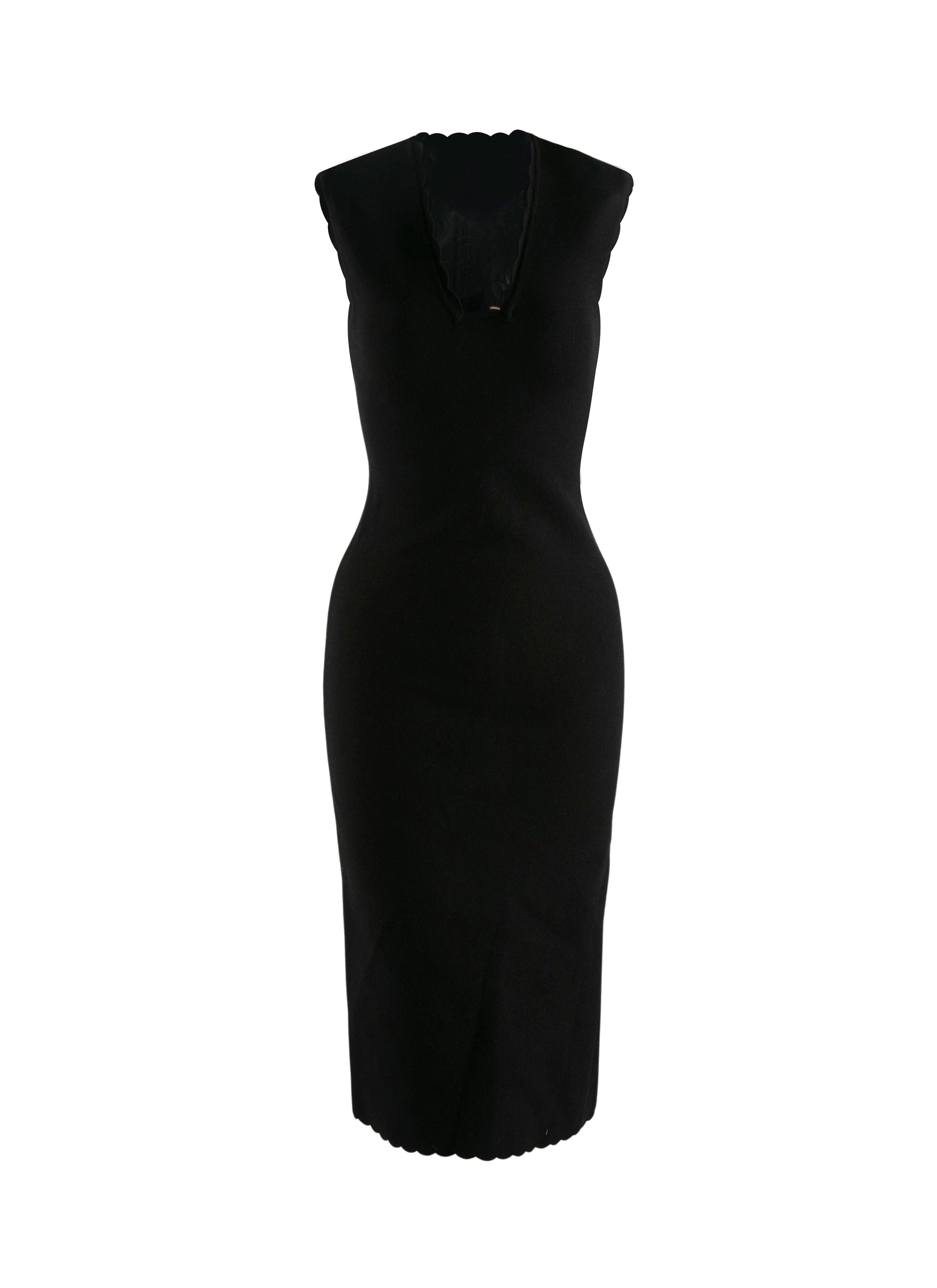 Robe midi moulante sans manches en laine - Noir