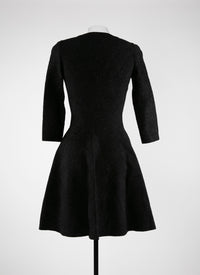 Short flared dress with round neck and 3/4 sleeves - Black Gloss