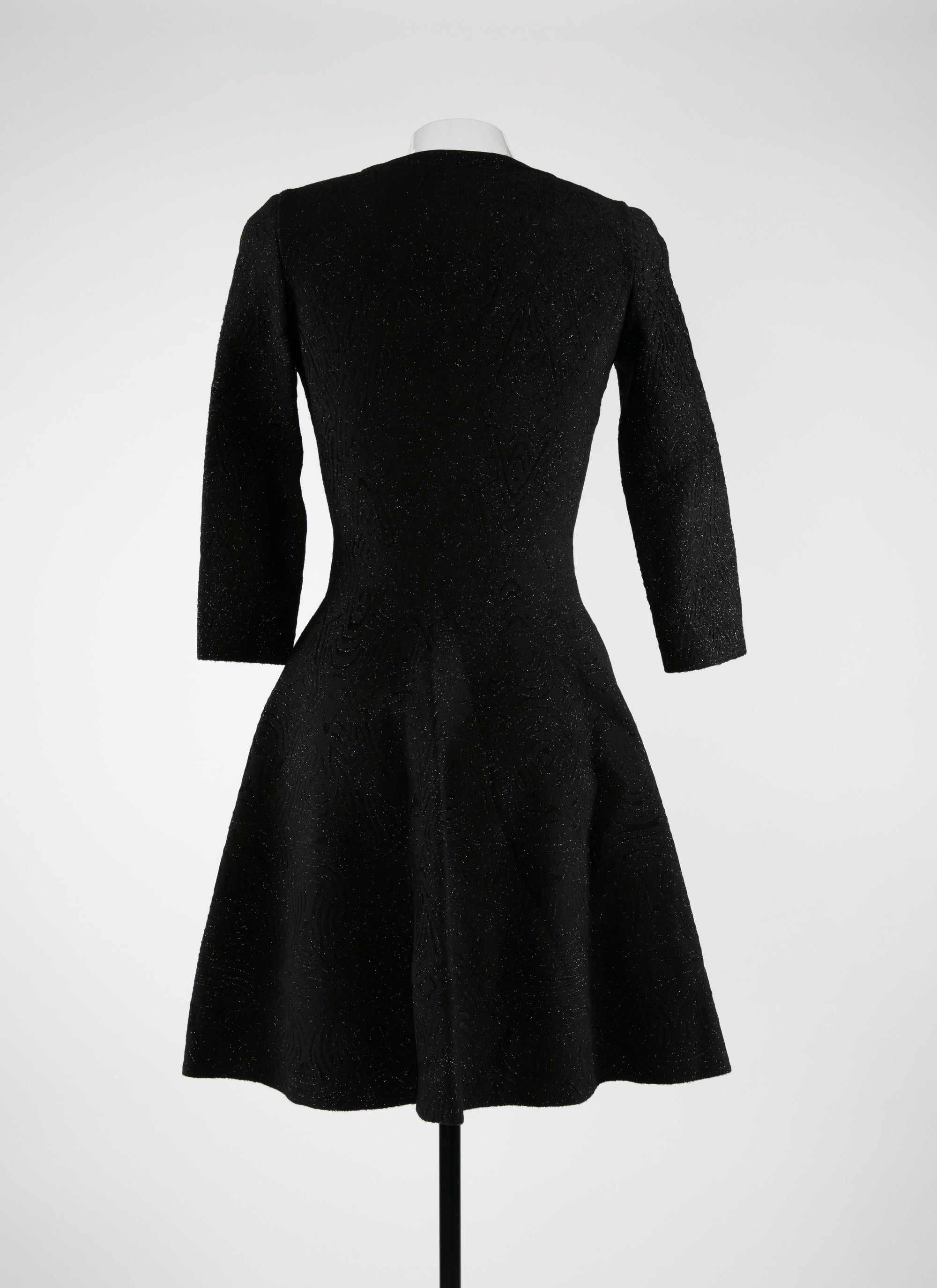 Short flared dress with round neck and 3/4 sleeves - Black Gloss