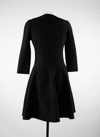 Short flared dress with round neck and 3/4 sleeves - Black Gloss