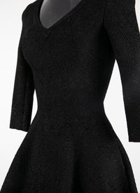 Short flared dress with round neck and 3/4 sleeves - Black Gloss