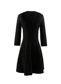 Short flared dress with round neck and 3/4 sleeves - Black Gloss