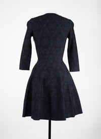 Short flared dress with round neck and 3/4 sleeves - Night & Black