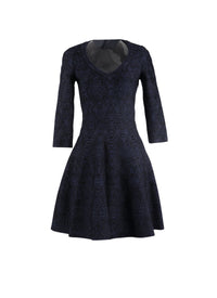 Short flared dress with round neck and 3/4 sleeves - Night & Black