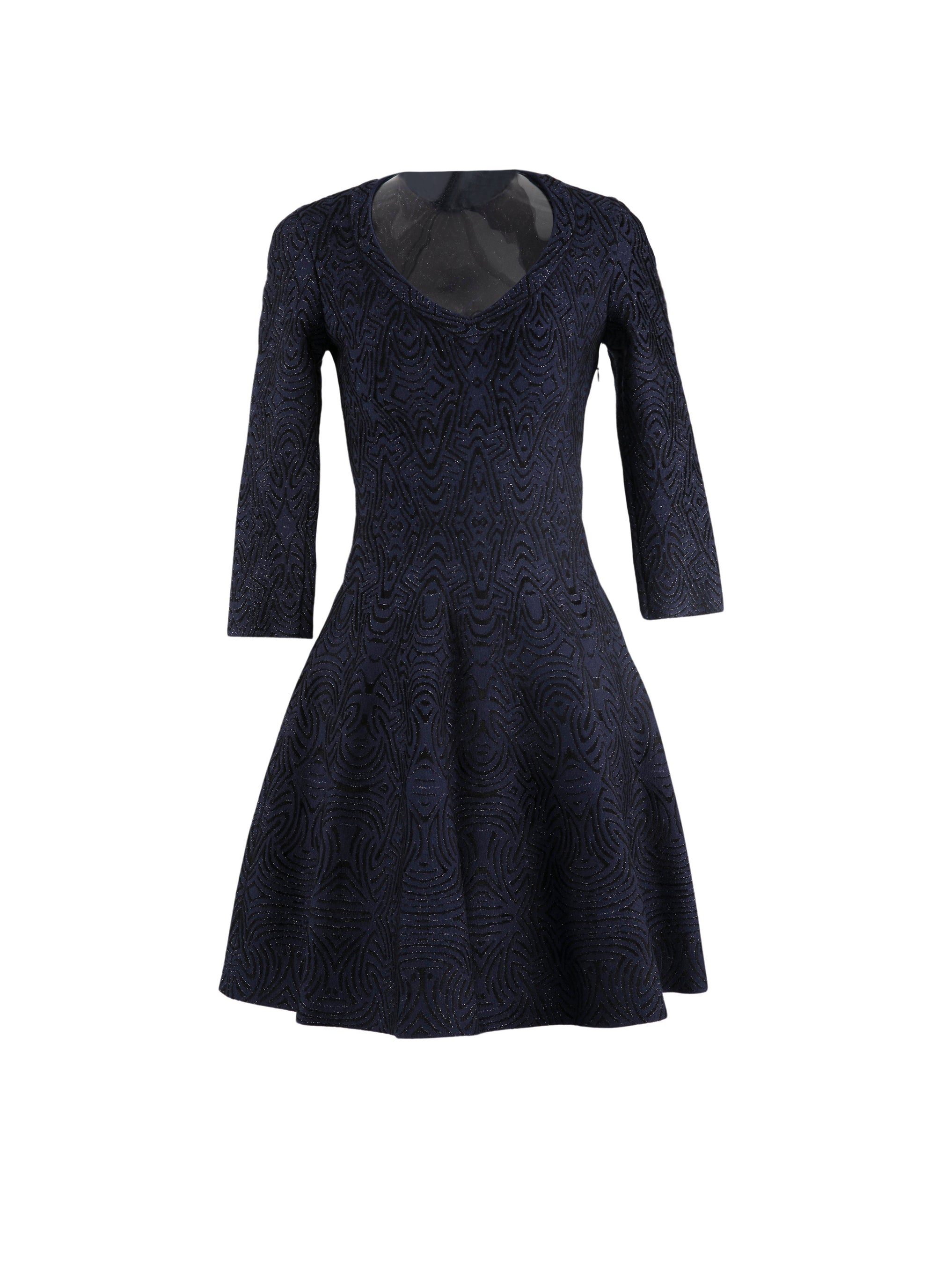 Short flared dress with round neck and 3/4 sleeves - Night & Black