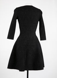 Short flared dress with round neck and 3/4 sleeves - Black Gloss
