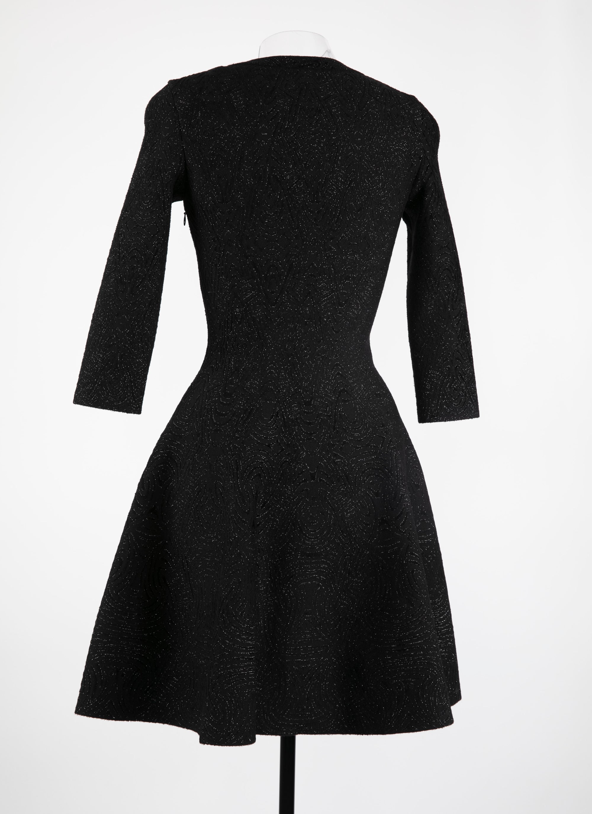 Short flared dress with round neck and 3/4 sleeves - Black Gloss