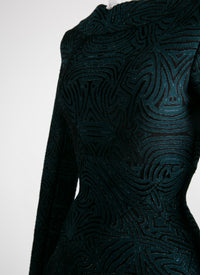 Robe longue évasée à col rond et manches longues - Vert & Noir