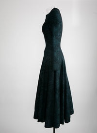 Robe longue évasée à col rond et manches longues - Vert & Noir
