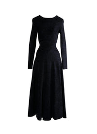 Robe longue évasée à col rond et manches longues - Nuit & Noir