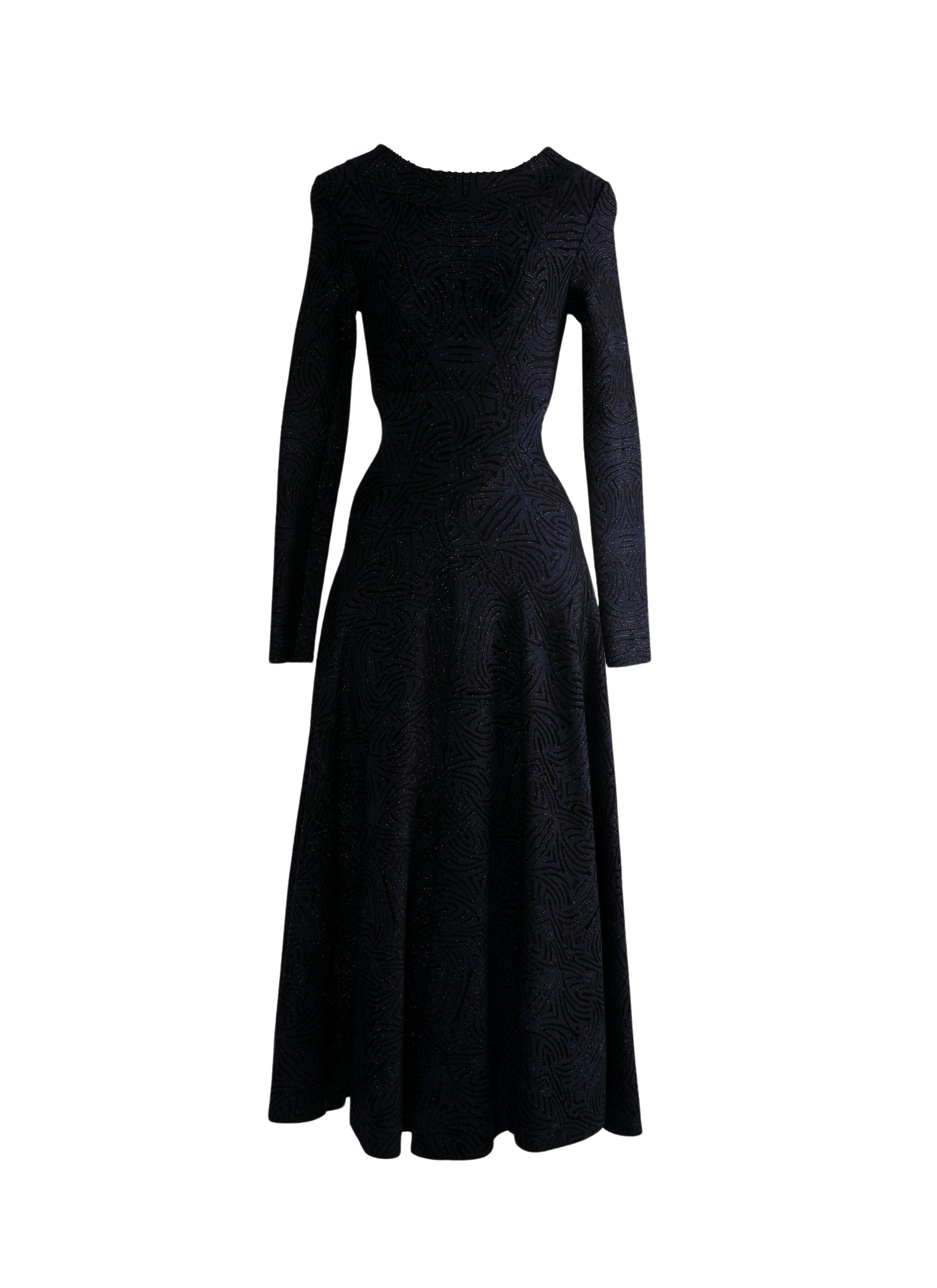 Robe longue évasée à col rond et manches longues - Nuit & Noir