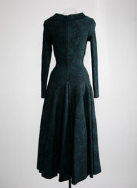 Robe longue évasée à col rond et manches longues - Vert & Noir