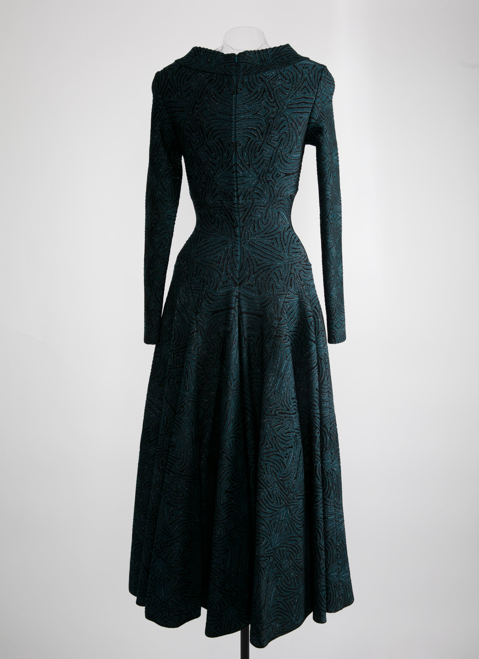 Robe longue évasée à col rond et manches longues - Vert & Noir