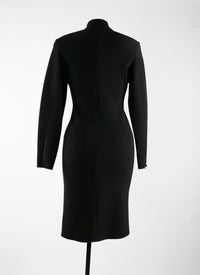 Robe droite zippée à col montant et manches longues en laine - Noir