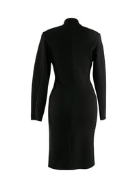 Zip dress with stand-up collar in wool - Black