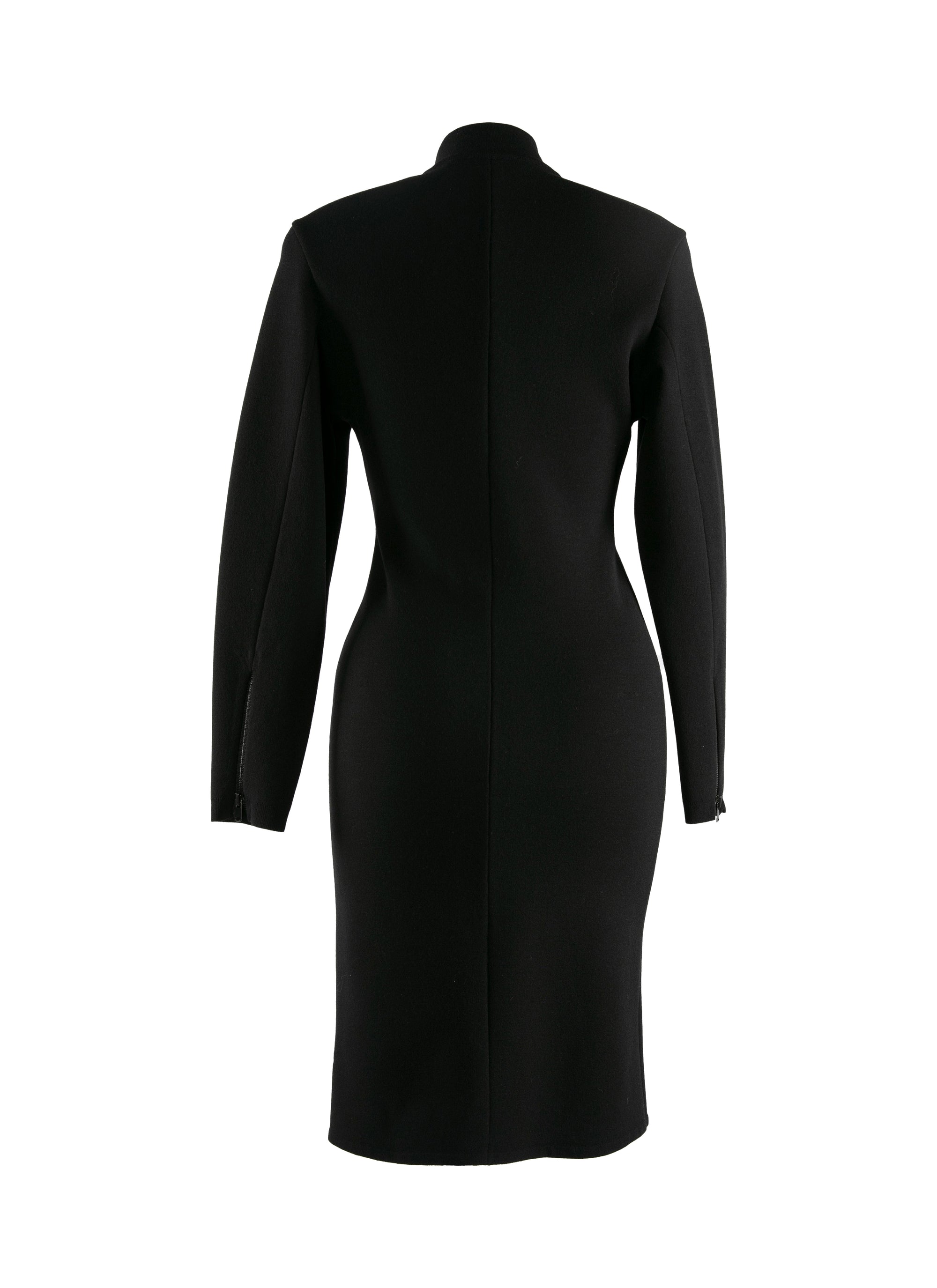 Zip dress with stand-up collar in wool - Black