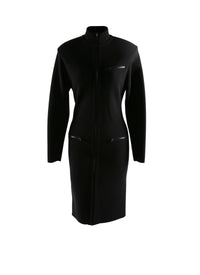 Robe droite zippée à col montant et manches longues en laine - Noir