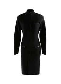 Zip dress with stand-up collar in wool - Black