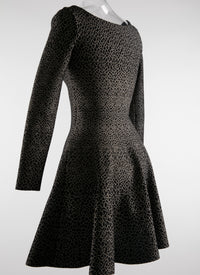 Robe courte évasée imprimé à col bateau et manches longues - Noir & Or