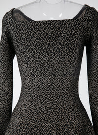 Robe courte évasée imprimé à col bateau et manches longues - Noir & Or