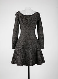 Robe courte évasée imprimé à col bateau et manches longues - Noir & Or
