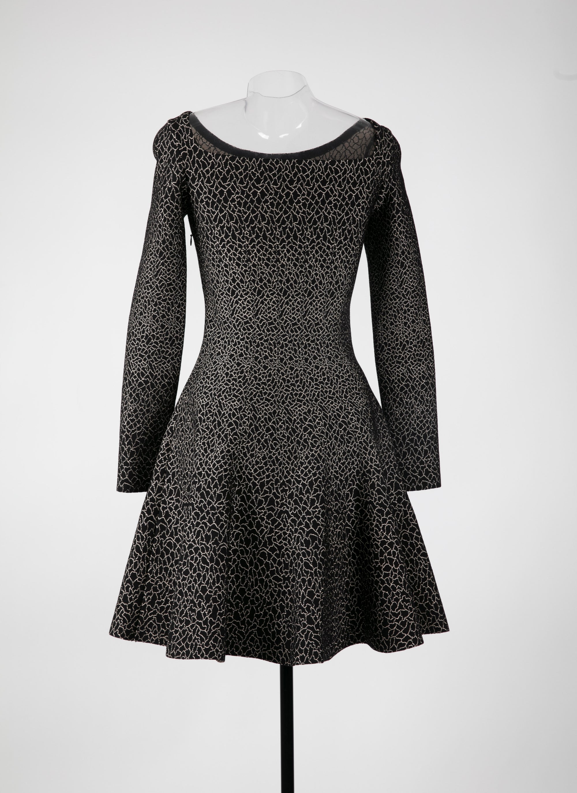 Robe courte évasée imprimé à col bateau et manches longues - Noir & Or