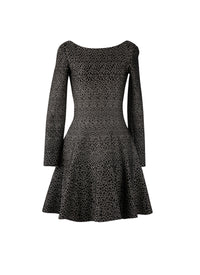 Robe courte évasée imprimé à col bateau et manches longues - Noir & Or