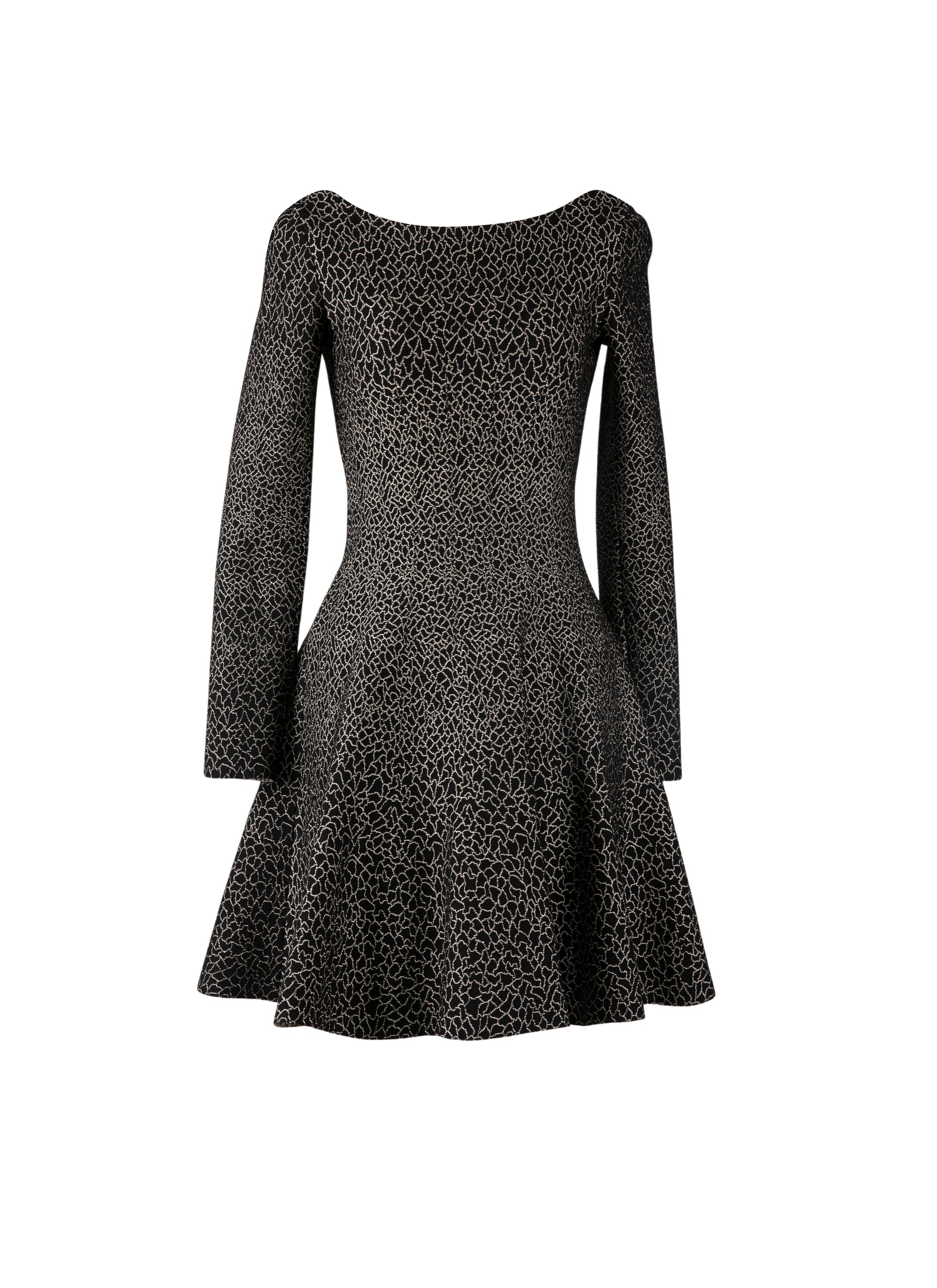 Robe courte évasée imprimé à col bateau et manches longues - Noir & Or