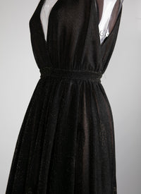 Robe longue évasée sans manches pailletée - Noir & Or