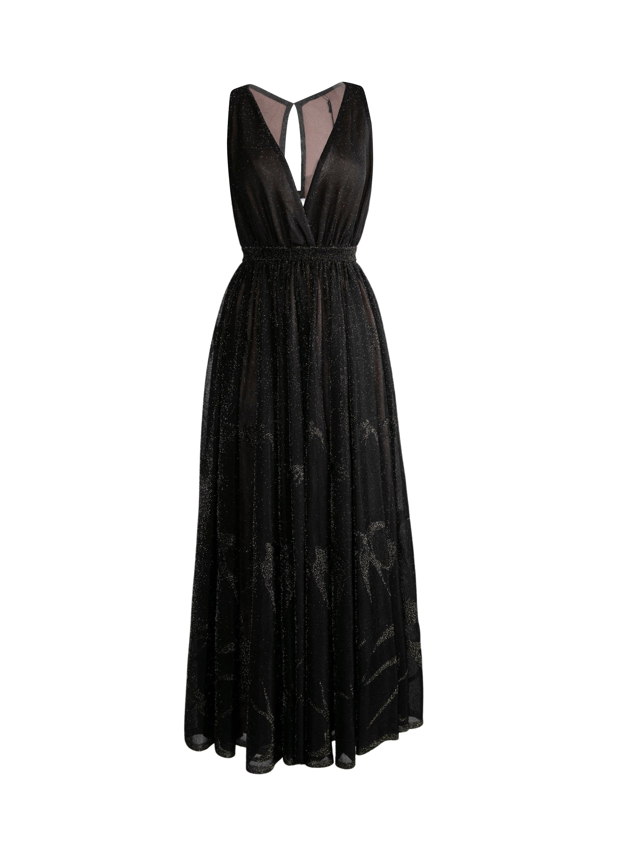 Robe longue évasée sans manches pailletée - Noir & Or