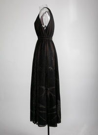 Robe longue évasée sans manches pailletée - Noir & Or