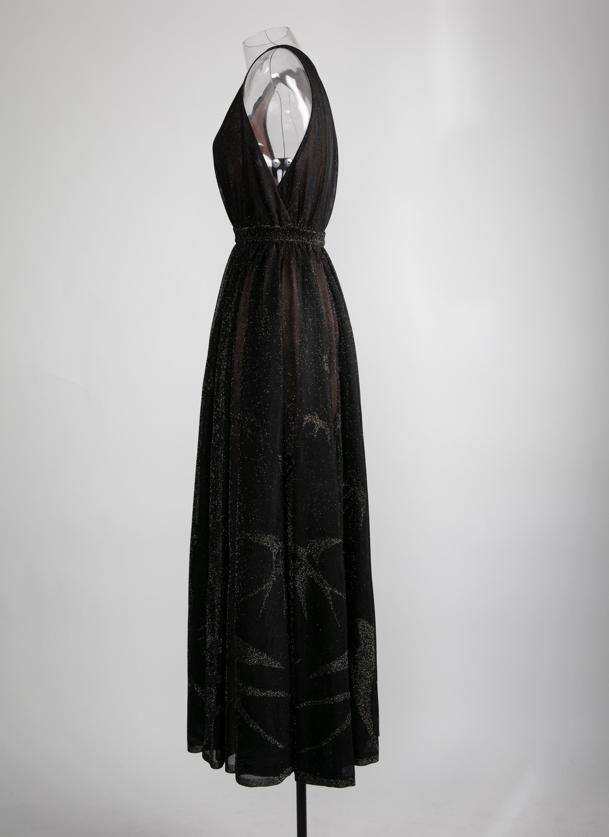Robe longue évasée sans manches pailletée - Noir & Or
