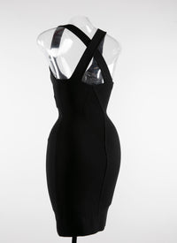 Robe courte dos croisé en laine - Noir