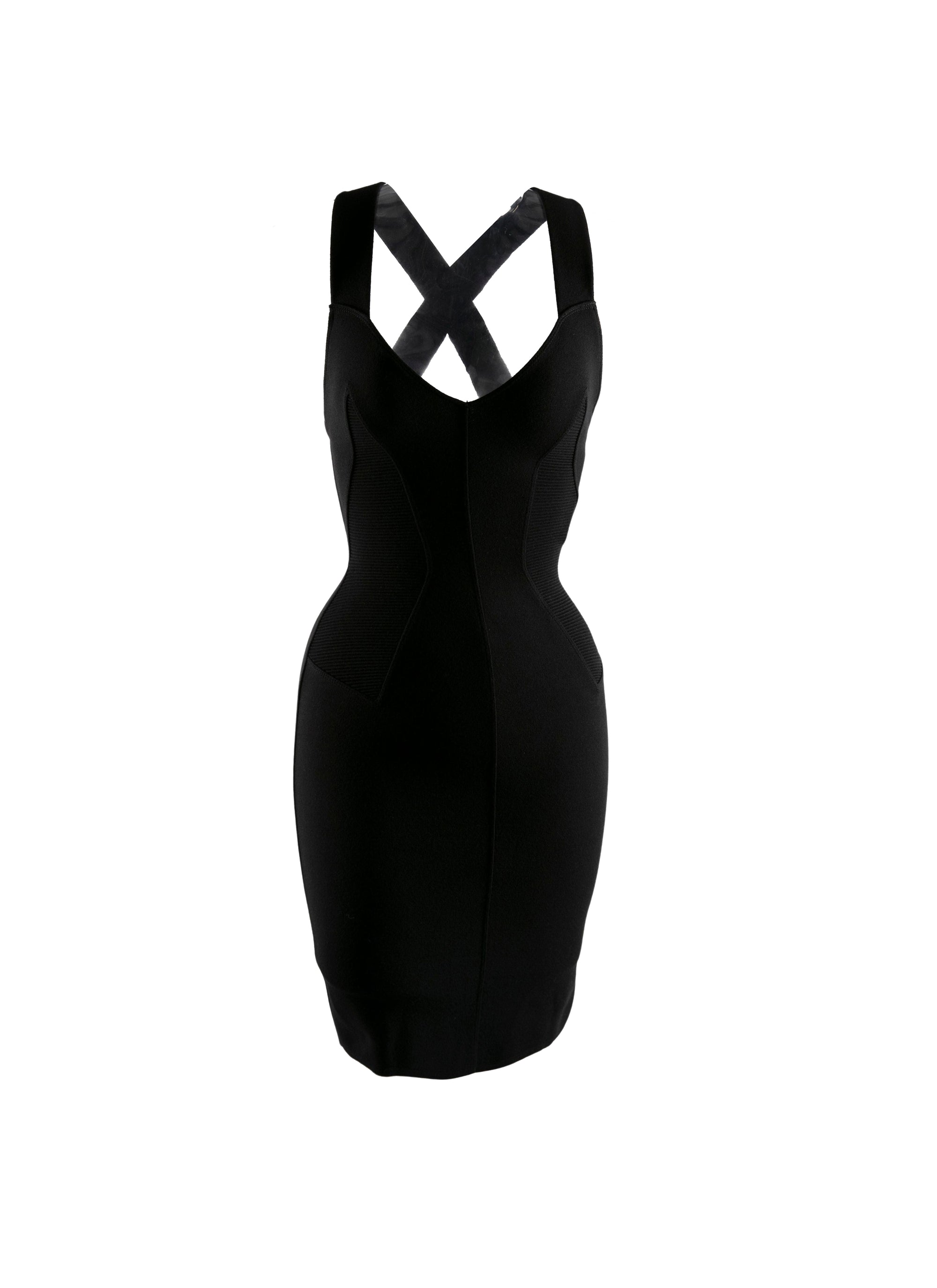 Robe courte dos croisé en laine - Noir