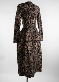 Robe longue évasée imprimé à col v et manches longues en laine - Chair & Noir