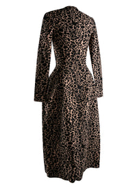 V-neck long dress with long sleeves in wool - Flesh & Black