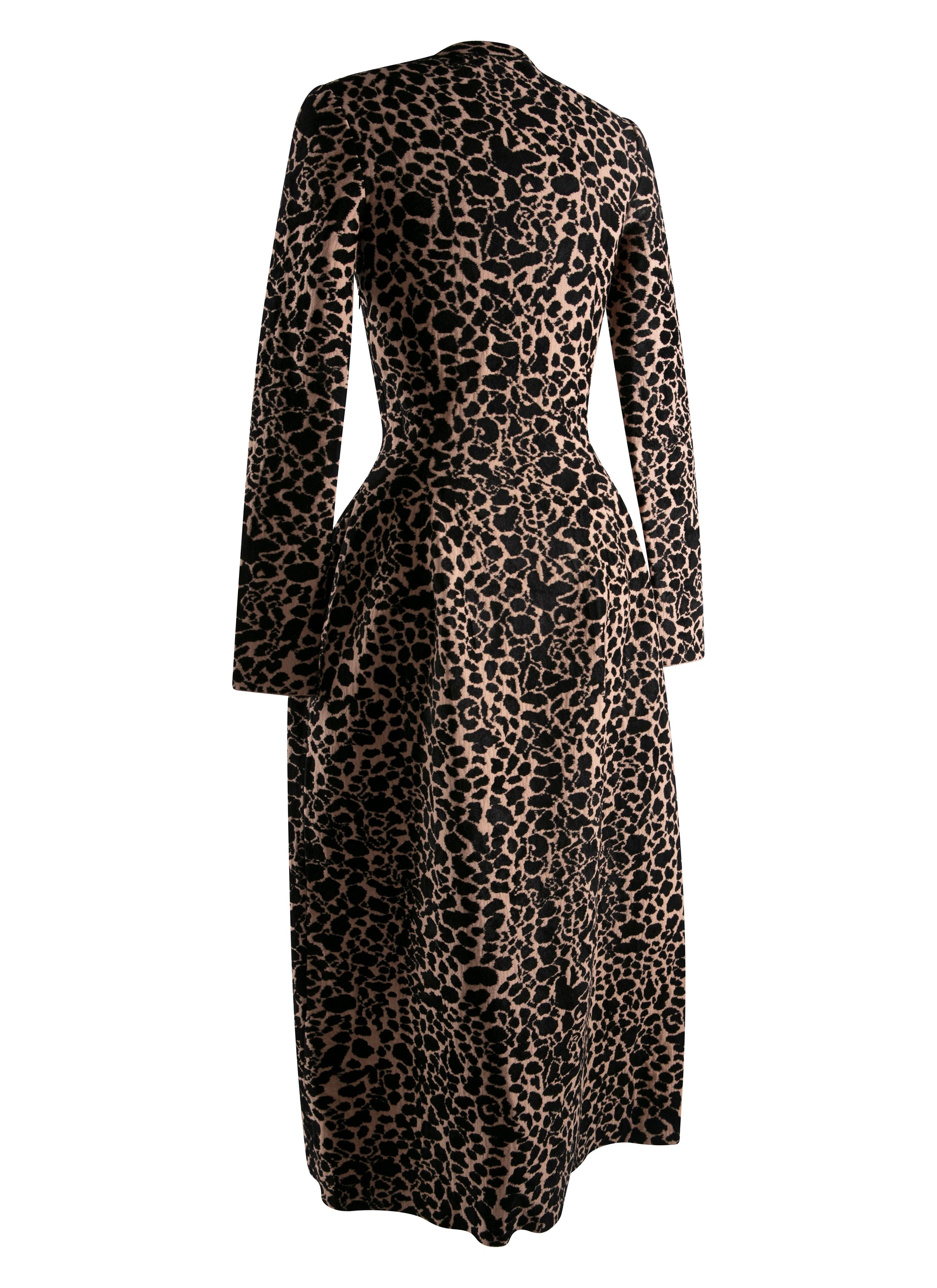 V-neck long dress with long sleeves in wool - Flesh & Black