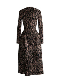 V-neck long dress with long sleeves in wool - Flesh & Black
