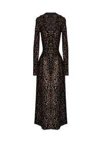 V-neck long dress with long sleeves in wool - Flesh & Black