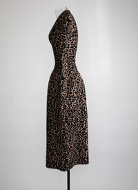 Robe longue évasée imprimé à col v et manches longues en laine - Chair & Noir