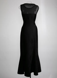 Sleeveless sheer bust flared maxi dress - Black intense