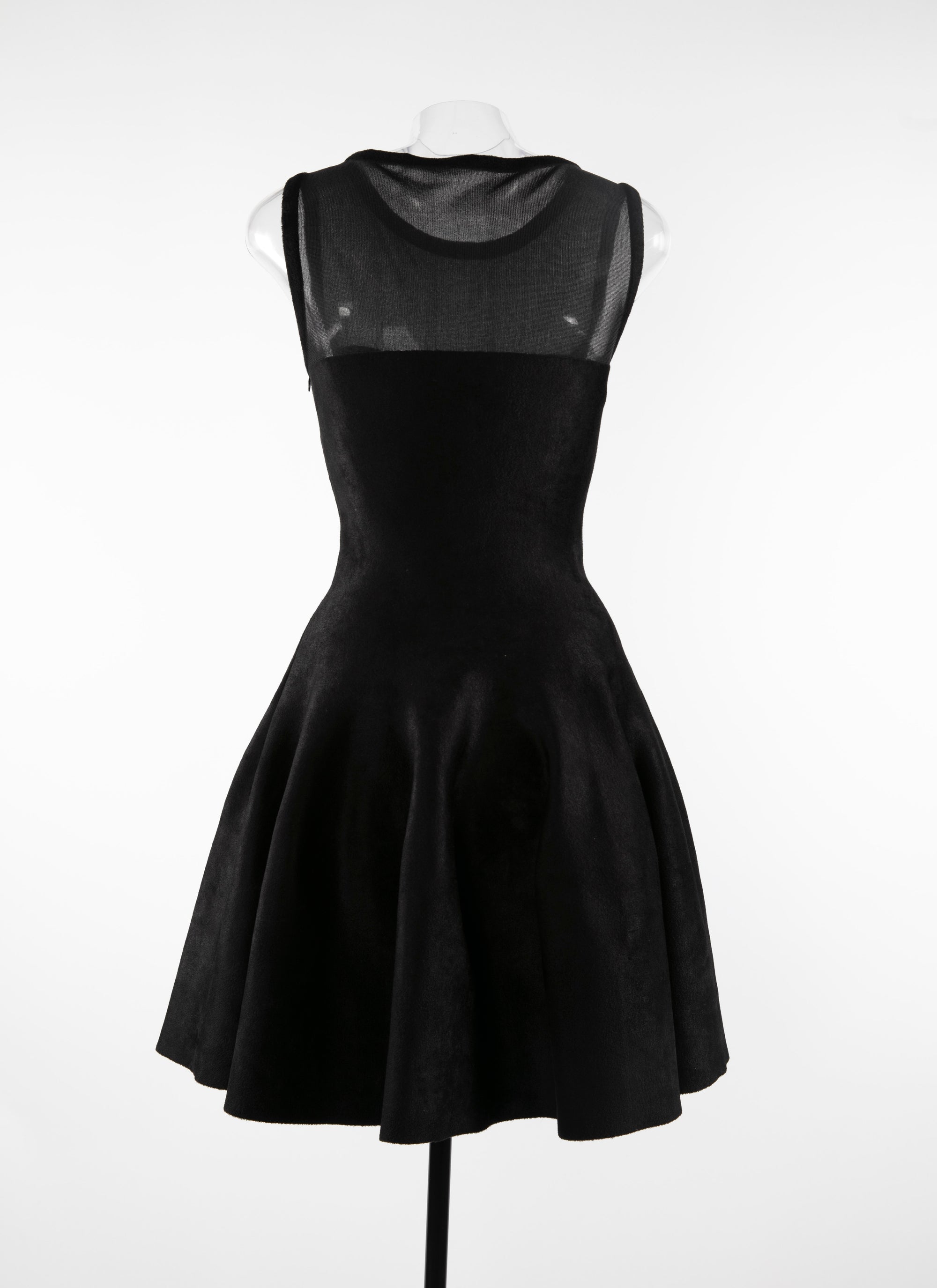 Short sleeveless flared dress with sheer bust - Black intense