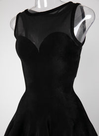 Short sleeveless flared dress with sheer bust - Black intense